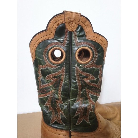 Ariat Brown Green Leather Cowboy Western Boots Mens Size 10.5 Square Toe Rodeo - Picture 7 of 10